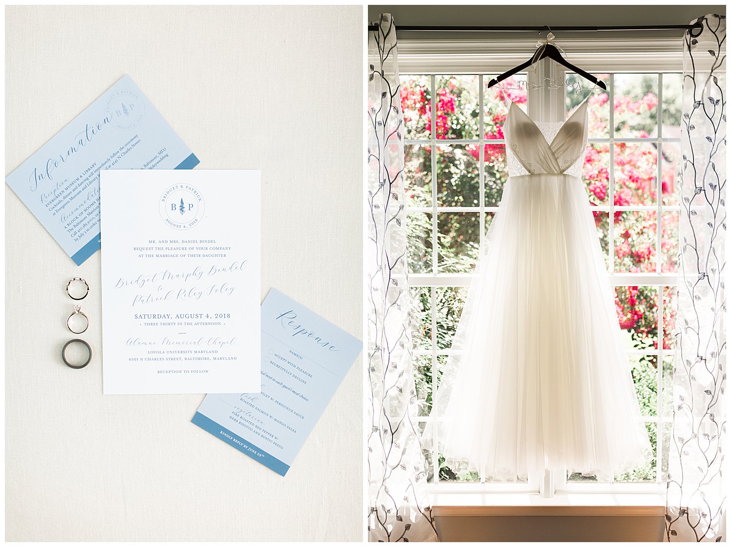 Bridal details invitation and dress